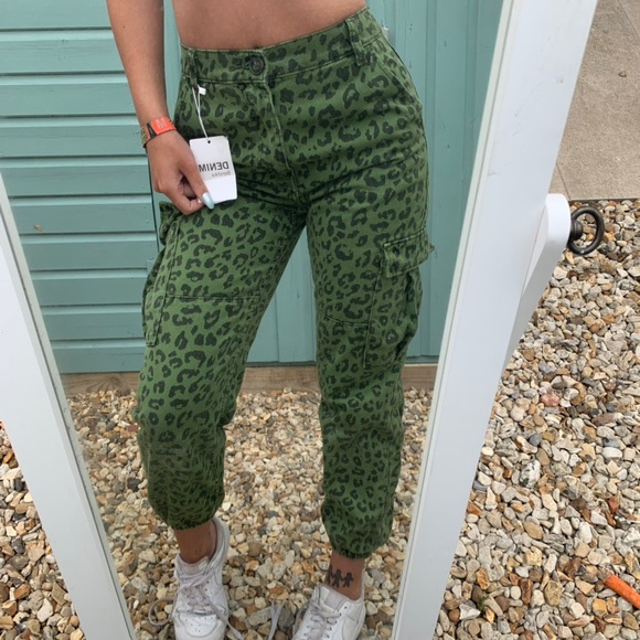 Bershka Pants - Bershka Green leopard cargo pants BRAND NEW